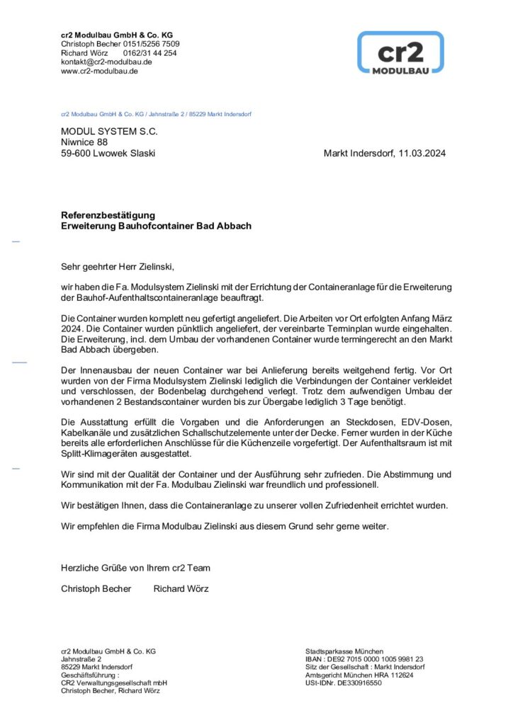 Referenzbescheinigung Bad Abbach CR2